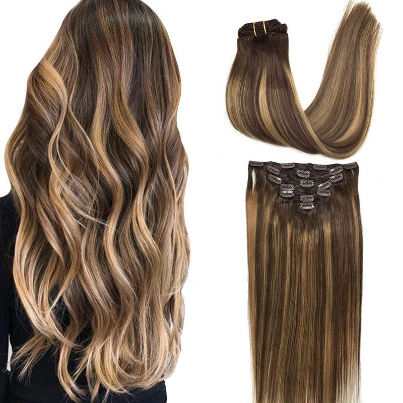 Clip In Extensions - 40 cm #4/27 Brown/ Medium Blonde Mix - | Fashiongirl