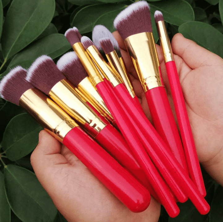 PRO Makeup Brushes Red 10 pcs -
