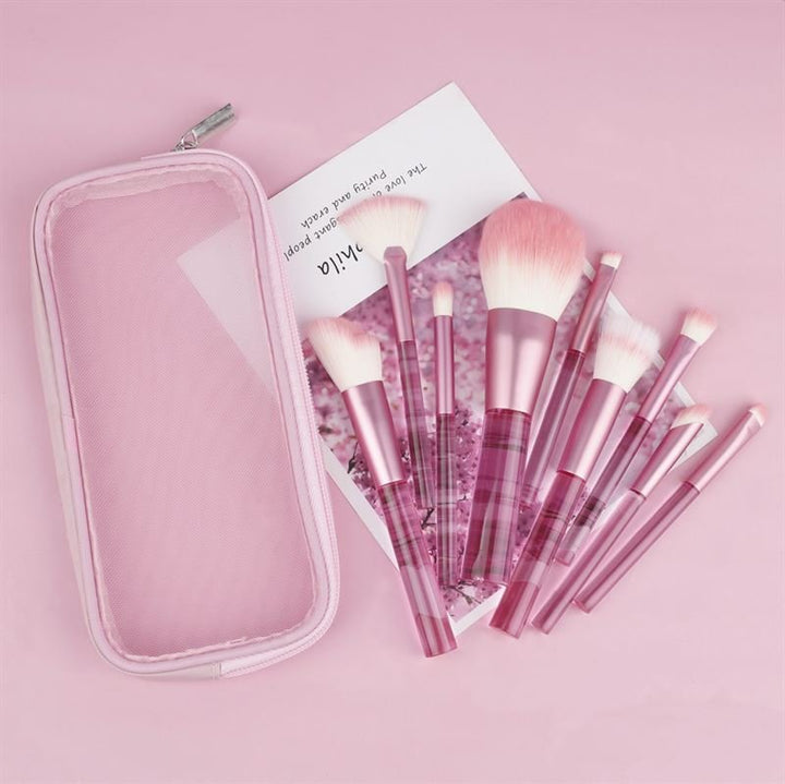 Technique PRO Translucent Perfection Makeup Brush Set - 9 Makeup Brushes with Bag (PINK) -