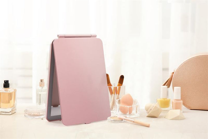 UNIQ Foldable Rechargeable LED Mirror - Vanity Travel Mirror - Pink - Mirror