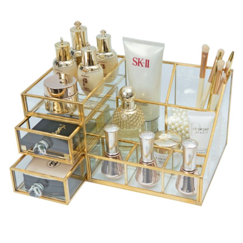 UNIQ Makeup Organiser with two drawers - Gold - | Fashiongirl