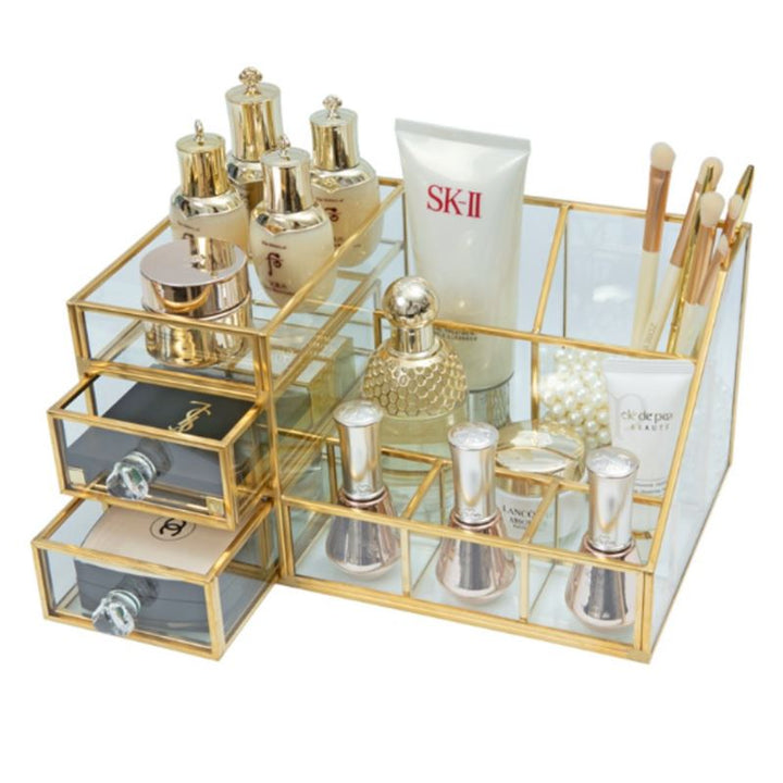 UNIQ Makeup Organiser with two drawers - Gold - | Fashiongirl
