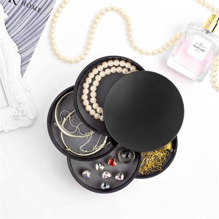 UNIQ Rotatable round jewellery box / organiser with 4 compartments - Black - Jewelry Box
