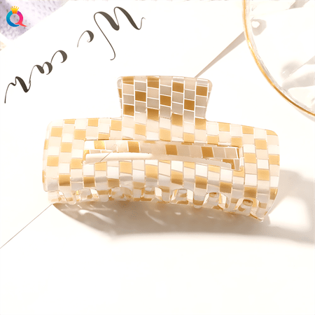 Chris Rubin Ruby Hair Claw - Milky Check - Hair Accessories | Fashiongirl