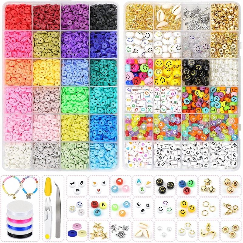 Clay Beads / Heishi Beads Merkki Kit - KREA DIY Jewellery Kit with different beads - 7000 pcs - | Fashiongirl