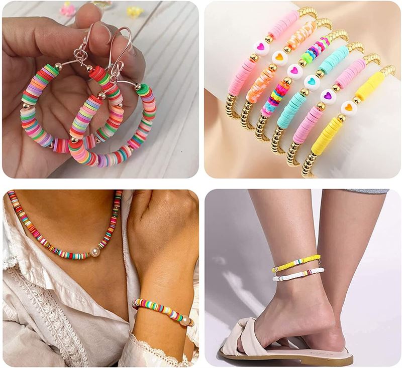 Clay Beads - KREA DIY Acrylic bead jewellery set with beads in bright colours, rubber bands, clasps, scissors - 1 box with 24 compartments - | Fashiongirl