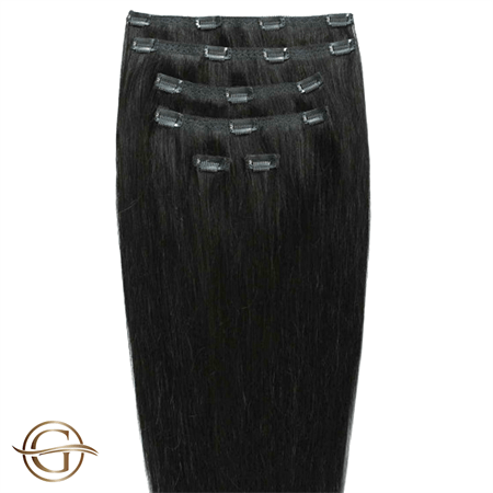 Clip on hair extensions #1 Black - 7 sets - 50 cm | Gold24 - | Fashiongirl