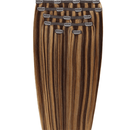 Clip on hair extensions #4/27 Brown/Blonde Mix - 7 sets - 50 cm | Gold24 - | Fashiongirl