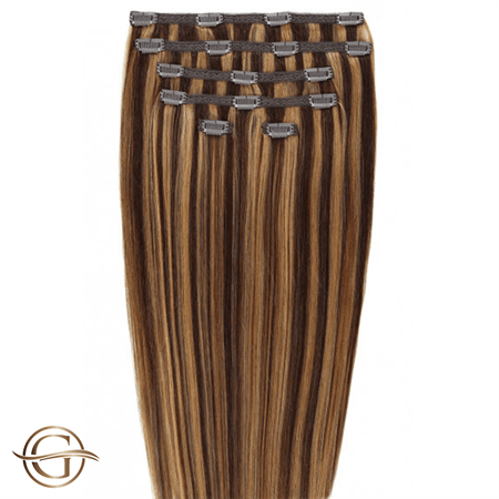 Clip on hair extensions #4/27 Brown/Blonde Mix - 7 sets - 60 cm | Gold24 - | Fashiongirl