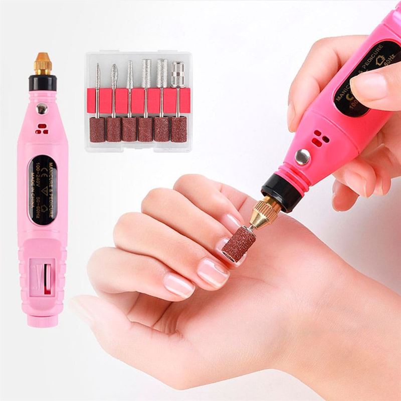Electric Nail File 6 - in - 1 Manicure Set - Pink - | Fashiongirl