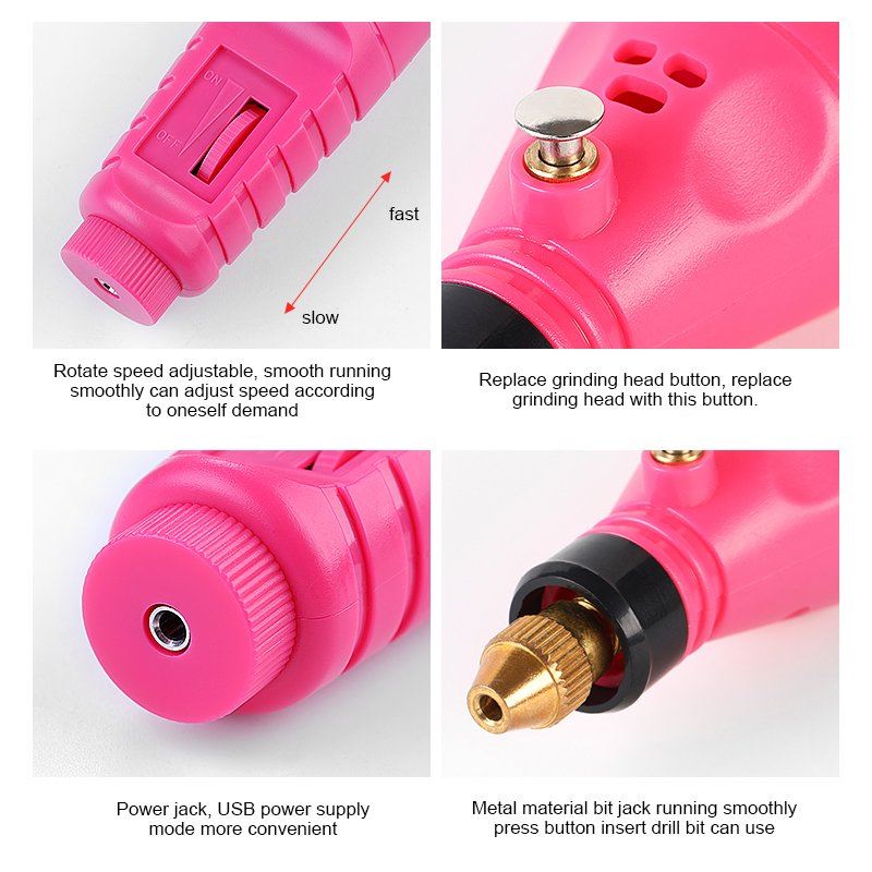 Electric Nail File 6 - in - 1 Manicure Set - Pink - | Fashiongirl