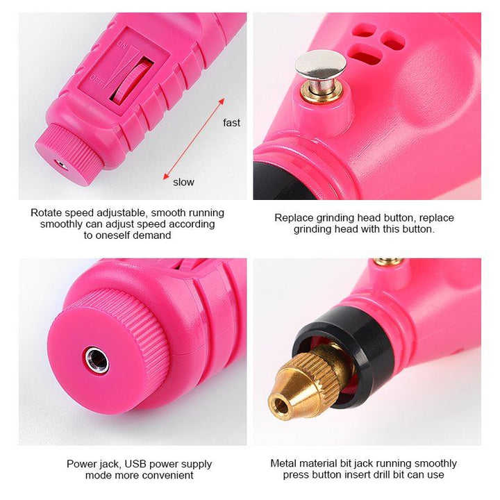 Electric Nail File 6 - in - 1 Manicure Set - Pink - | Fashiongirl
