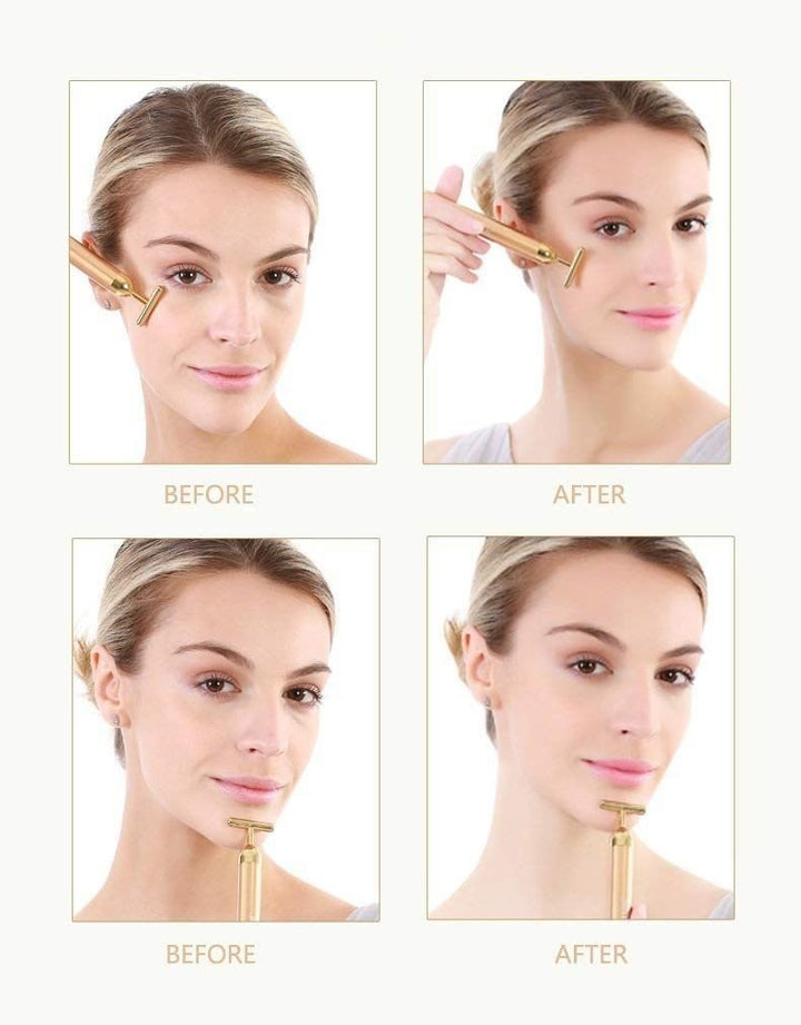 Gold Facial Massager - T - Bar Beauty Lifter Vibrating - Anti Wrinkle Massage Roller - | Fashiongirl