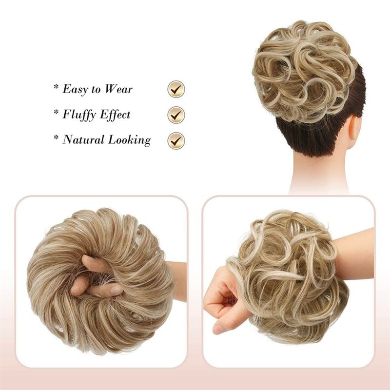 Messy Bun Hair elastic with curly artificial hair - 6AT88 Strawberry Blonde &amp; Platinum Blonde - Hair Accessories | Fashiongirl