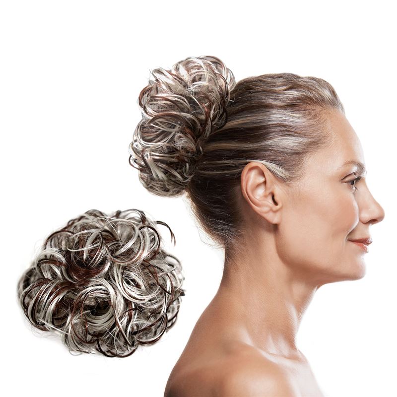 Messy Bun Hair elastic with curly artificial hair - Brown and blond Mix - Hair Accessories | Fashiongirl