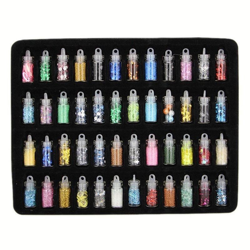 Nail Decoration / Nail Decoration Kit for manicure with pearls, sequins, glitter &amp; diamonds - 48 bottles - | Fashiongirl