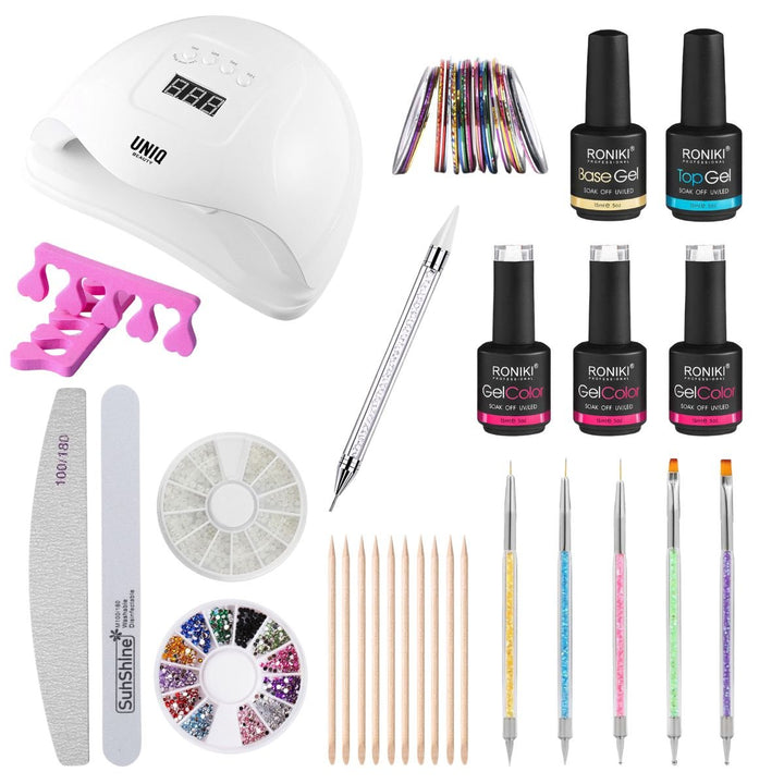 Nail Starter Kit - Pro Gel polish set with 80W nail dryer with display, colours and accessories