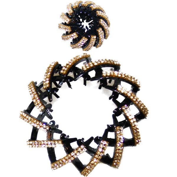 Ponytail Spiral with rhinestones/ Bird Nest Hair Clip - Gold - | Fashiongirl