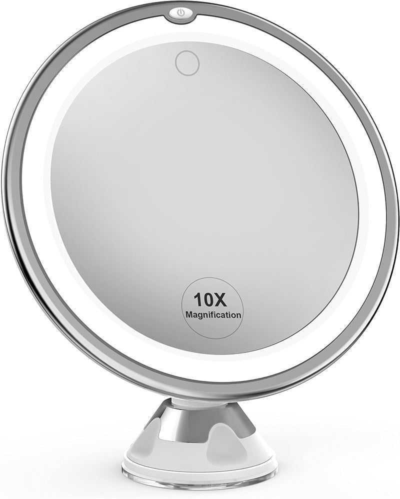 PRO BEAUTY Bathroom Mirror with LED Light and Suction Cup x10 Magnifying Mirror - White - | Fashiongirl