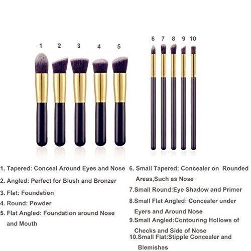 PRO Makeup Brushes Black / Gold - 10 pcs - | Fashiongirl