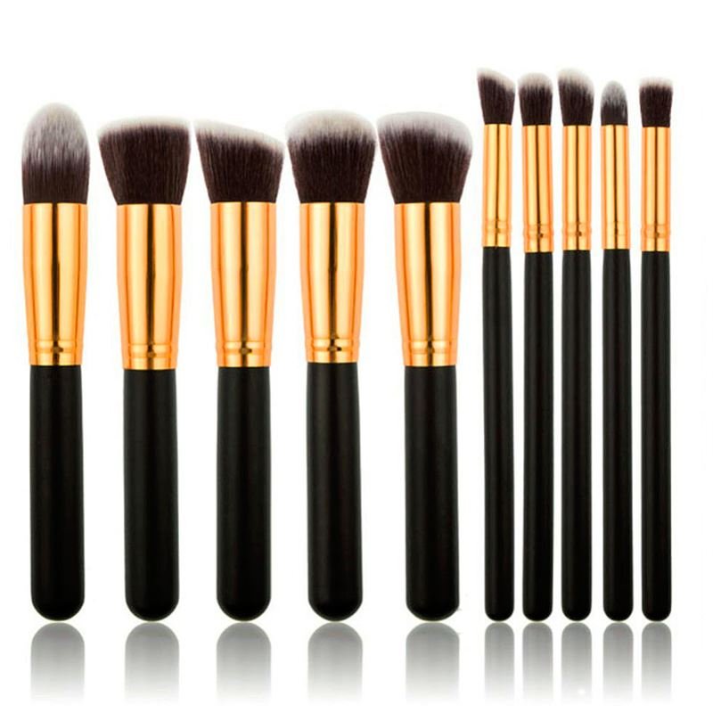 PRO Makeup Brushes Black / Gold - 10 pcs - | Fashiongirl
