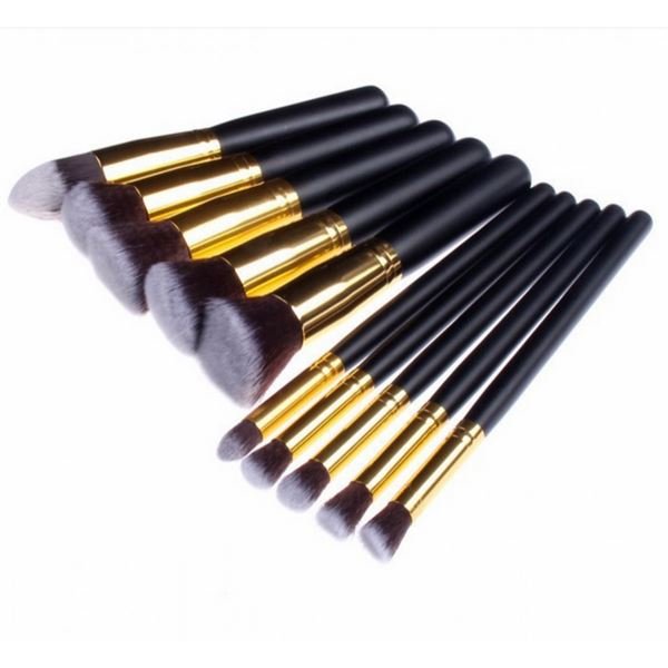 PRO Makeup Brushes Black / Gold - 10 pcs - | Fashiongirl