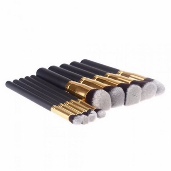 PRO Makeup Brushes Black / Gold - 10 pcs - | Fashiongirl