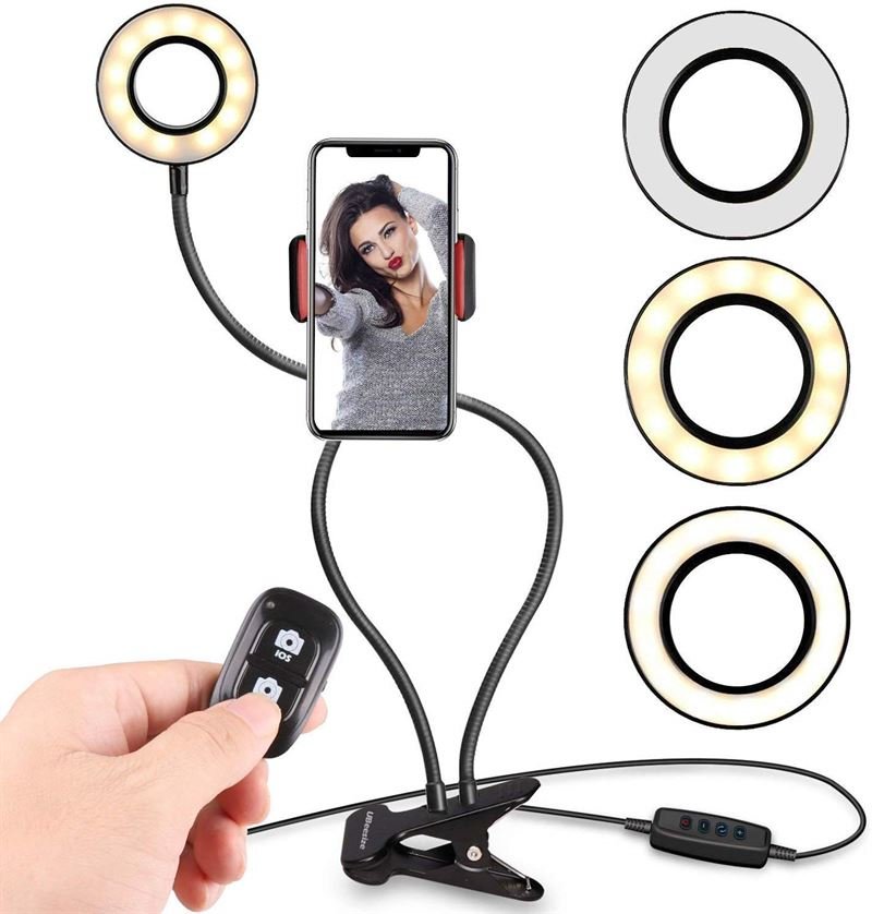 Selfie Ring Light with LED light with brightness control + flexible arms | Perfect for streaming / vlog / youtube / makeup