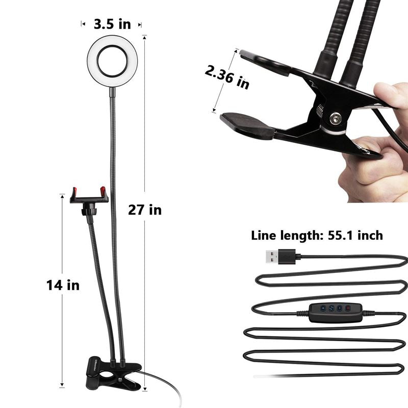 Selfie Ring Light with LED light with brightness control + flexible arms | Perfect for streaming / vlog / youtube / makeup