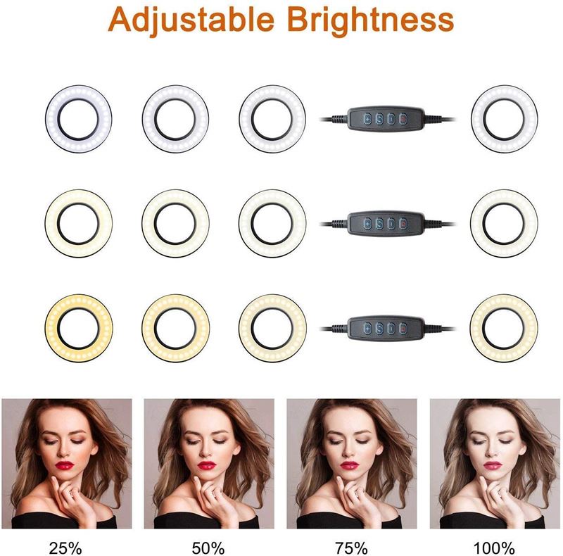 Selfie Ring Light with LED light with brightness control + flexible arms | Perfect for streaming / vlog / youtube / makeup