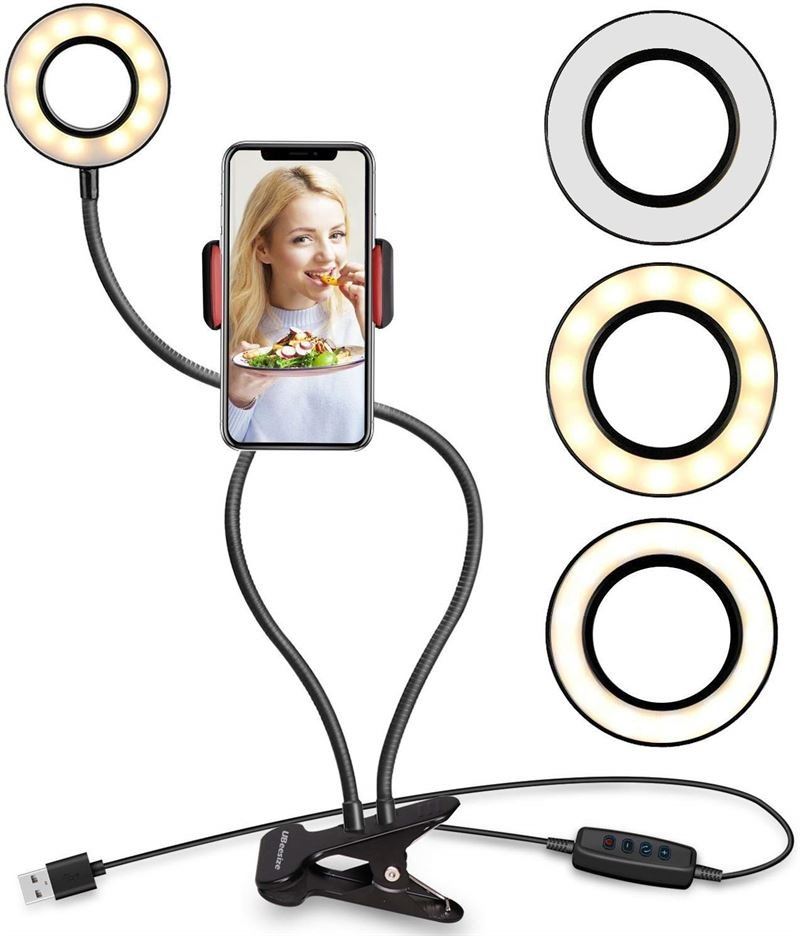 Selfie Ring Light with LED light with brightness control + flexible arms | Perfect for streaming / vlog / youtube