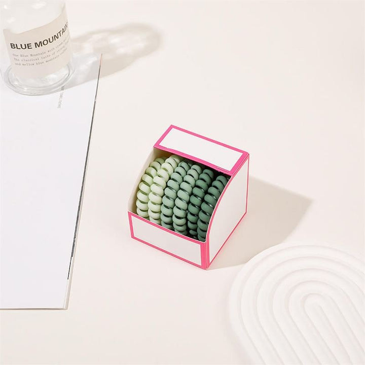 SOHO Thia Spiral Hair elastics, 6 pcs - Green - Hair Accessories | Fashiongirl