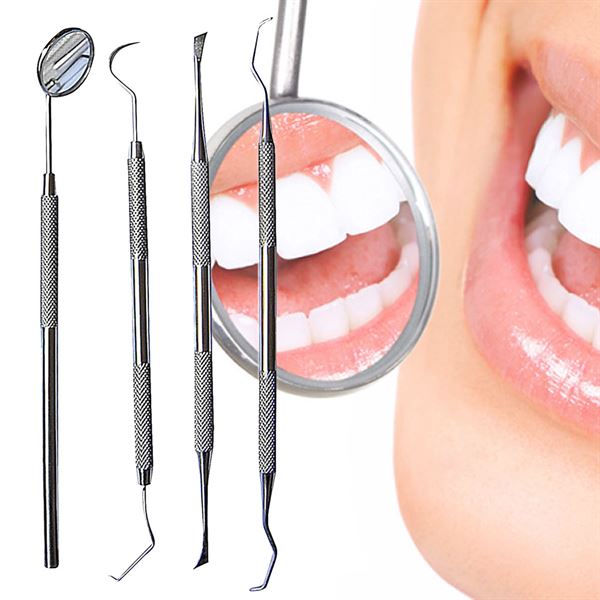 Tooth cleaning set 4 pieces for Dental Hygiene - 1 mouth mirror, 2x Curette tooth cleaner, 1 scraper - | Fashiongirl