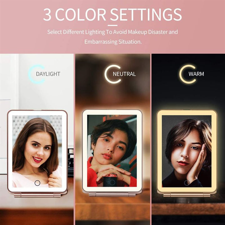 UNIQ Foldable Rechargeable LED Mirror - Vanity Travel Mirror - Pink - Mirror