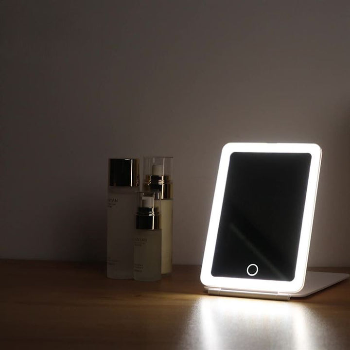 UNIQ Foldable Rechargeable LED Mirror - Vanity Travel Mirror - White - | Fashiongirl