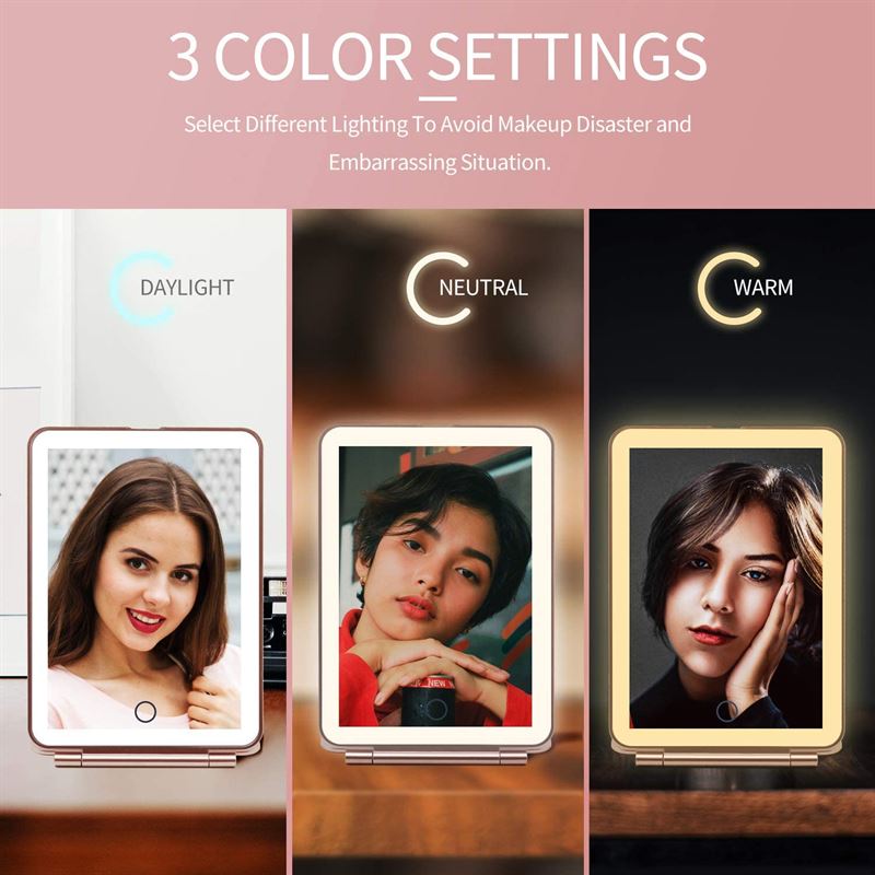 UNIQ Foldable Rechargeable LED Mirror - Vanity Travel Mirror - White - | Fashiongirl