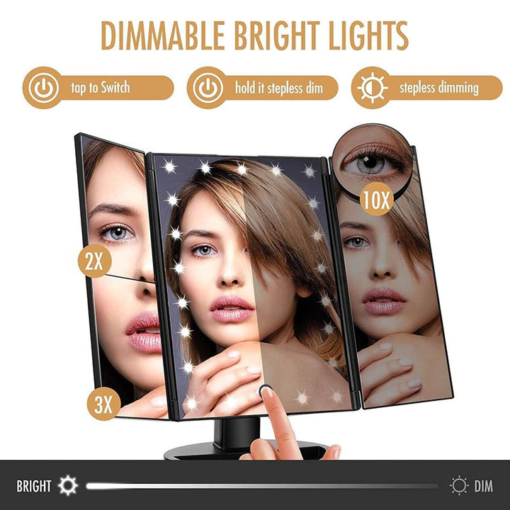 UNIQ Hollywood Makeup Mirror Trifold mirror with LED light, Black - | Fashiongirl