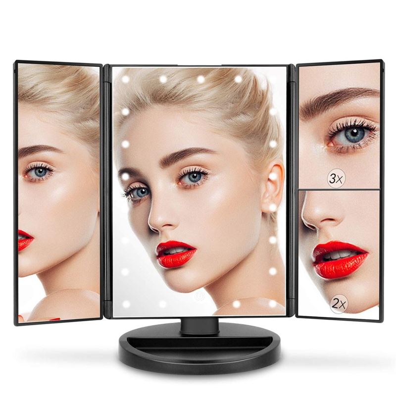 UNIQ Hollywood Makeup Mirror Trifold mirror with LED light, Black - | Fashiongirl