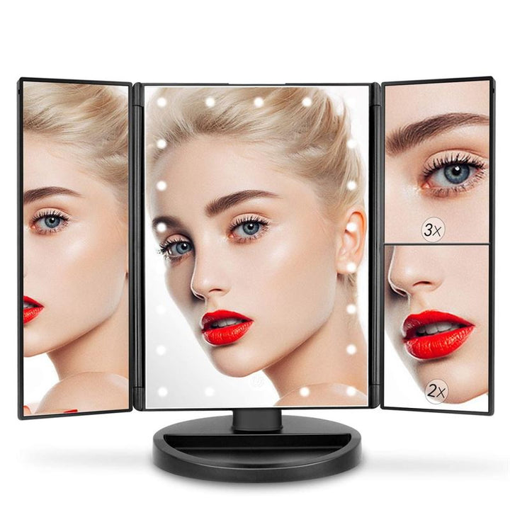 UNIQ Hollywood Makeup Mirror Trifold mirror with LED light, Black - | Fashiongirl