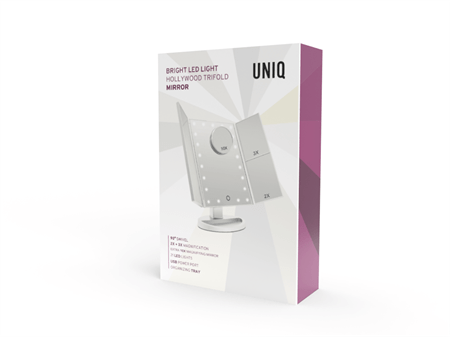 UNIQ Hollywood Makeup Mirror Trifold mirror with LED light, White - | Fashiongirl
