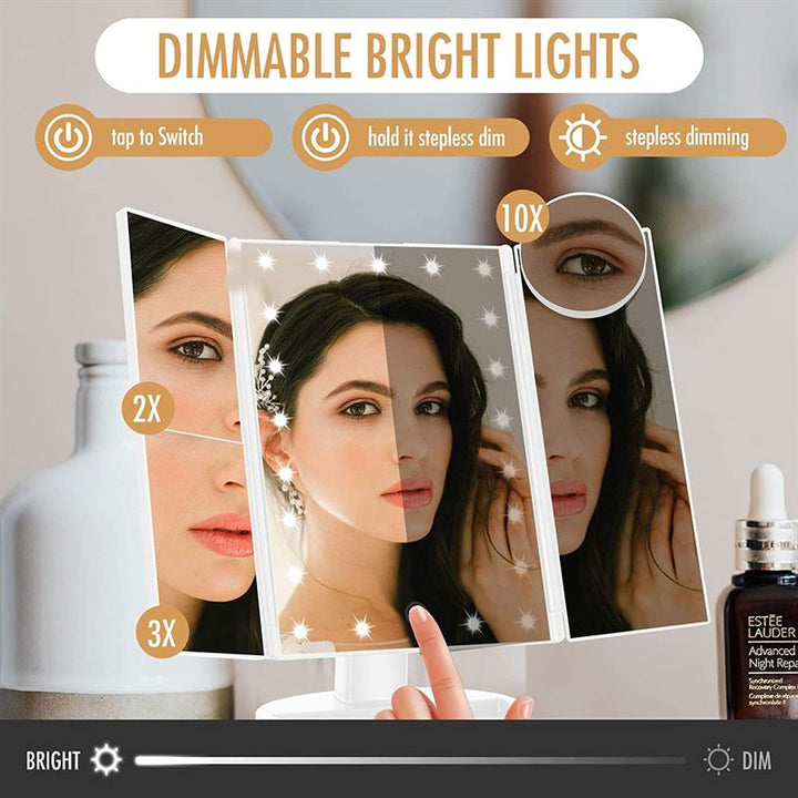 UNIQ Hollywood Makeup Mirror Trifold mirror with LED light, White - | Fashiongirl