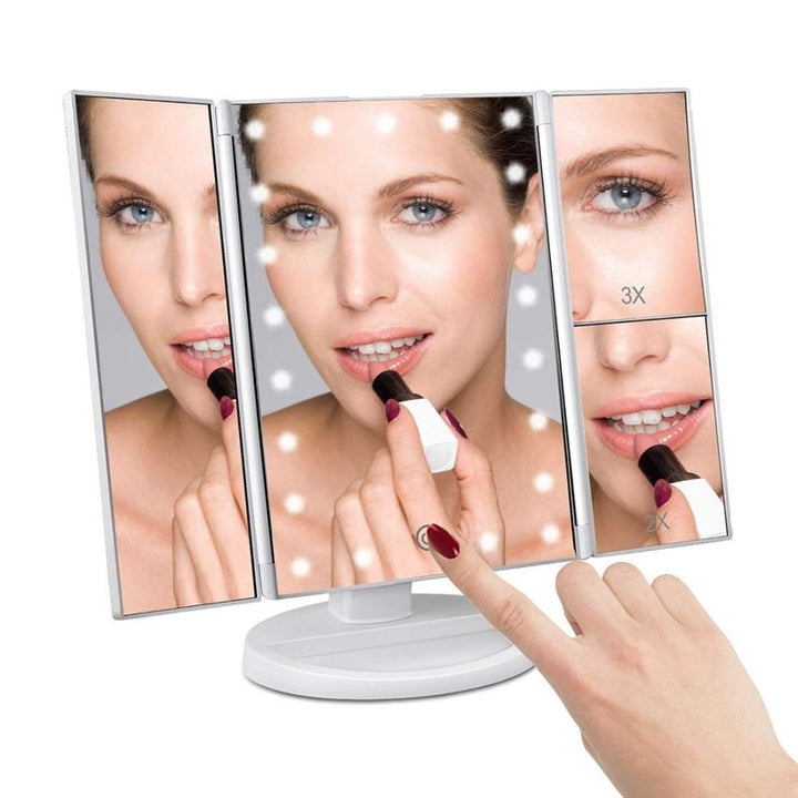 UNIQ Hollywood Makeup Mirror Trifold mirror with LED light, White - | Fashiongirl