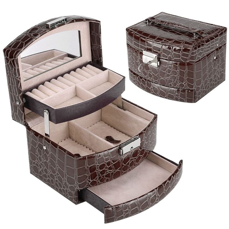 UNIQ jewellery box with 3 levels and mirror - Burgundy - Jewelry Box