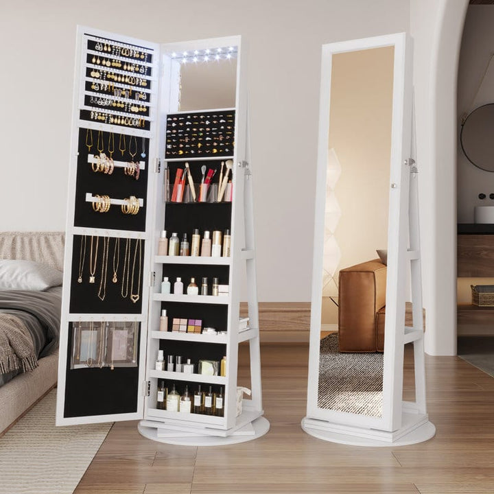UNIQ Jewellery Cabinet with Mirror - Elegant Rotating Wooden Jewellery Storage with Doors and Large Mirror (55 cm) - | Fashiongirl