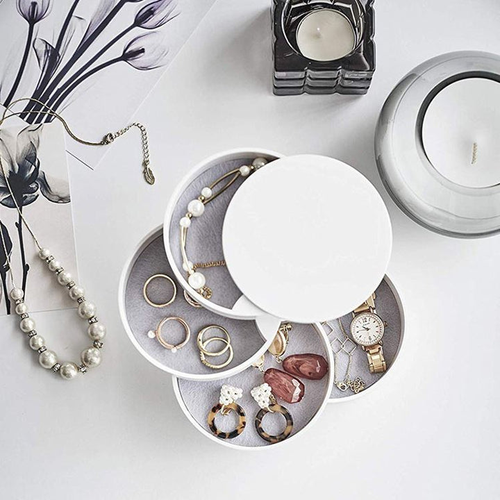 UNIQ Rotatable round jewellery box / organiser with 4 compartments - White - Jewelry Box