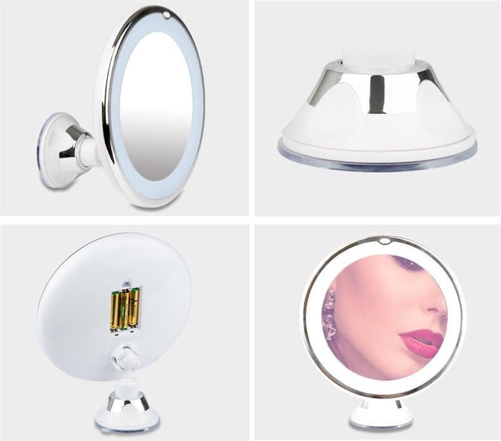 UNIQ Round Mirror with LED Light and Suction Cup x10 Magnifying Mirror - White - | Fashiongirl
