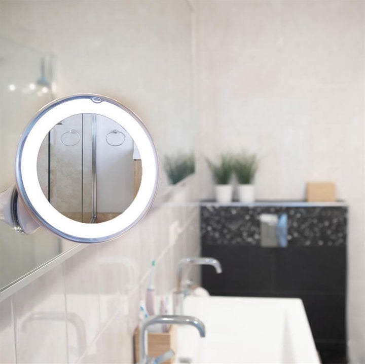 UNIQ Round Mirror with LED Light and Suction Cup x10 Magnifying Mirror - White - | Fashiongirl