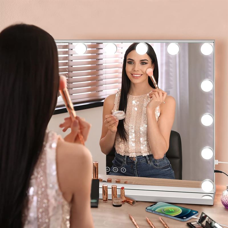 UNIQ XL Hollywood Vanity Mirror with 15 LED bulbs and touch function - White - Mirror