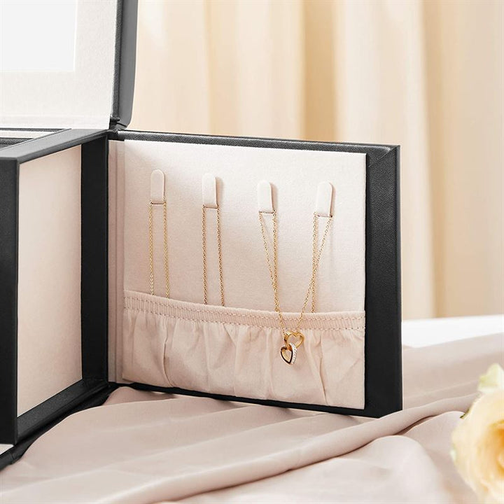 UNIQ XL Leather jewellery box with 20 compartments and lock - Black - Jewelry Box