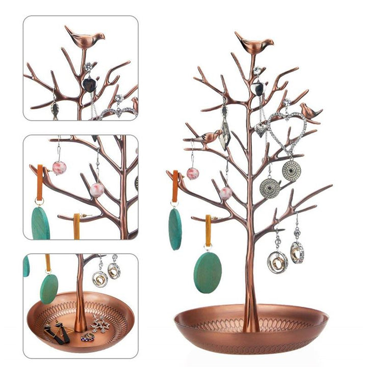 Vintage jewellery tree with 3 birds (bronze) - | Fashiongirl